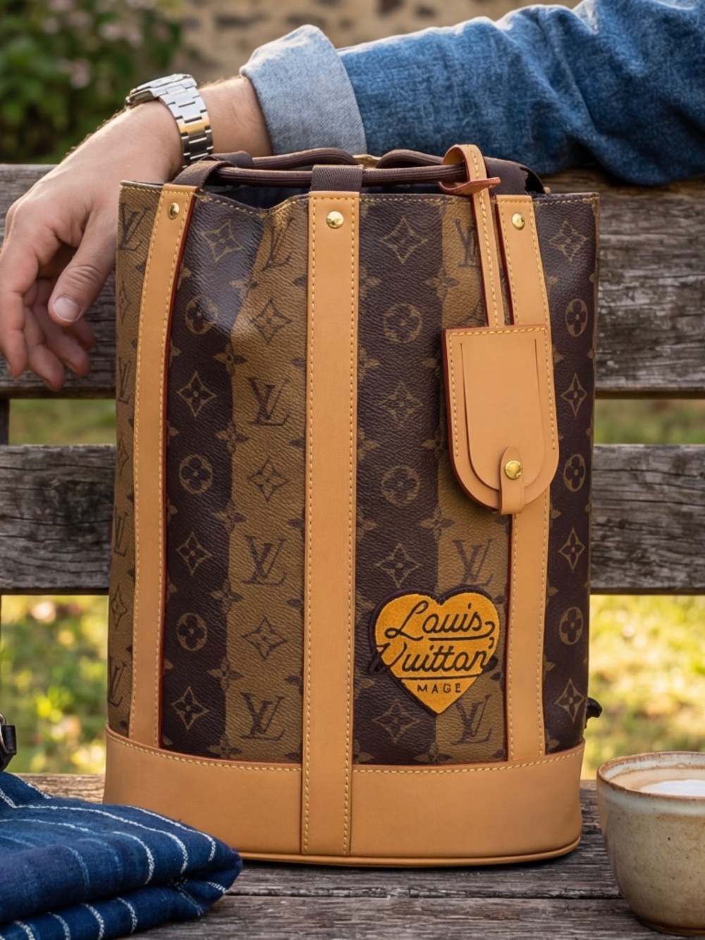 MINT GENUINE Louis Vuitton x Nigo Monogram Stripe Randonnee Messenger M45968
